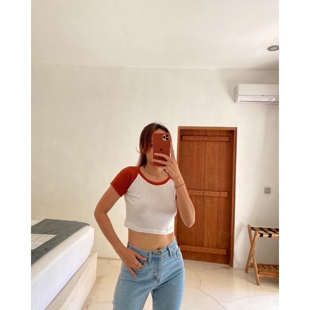 crop raglan top// crop top wanita// crop top korean look