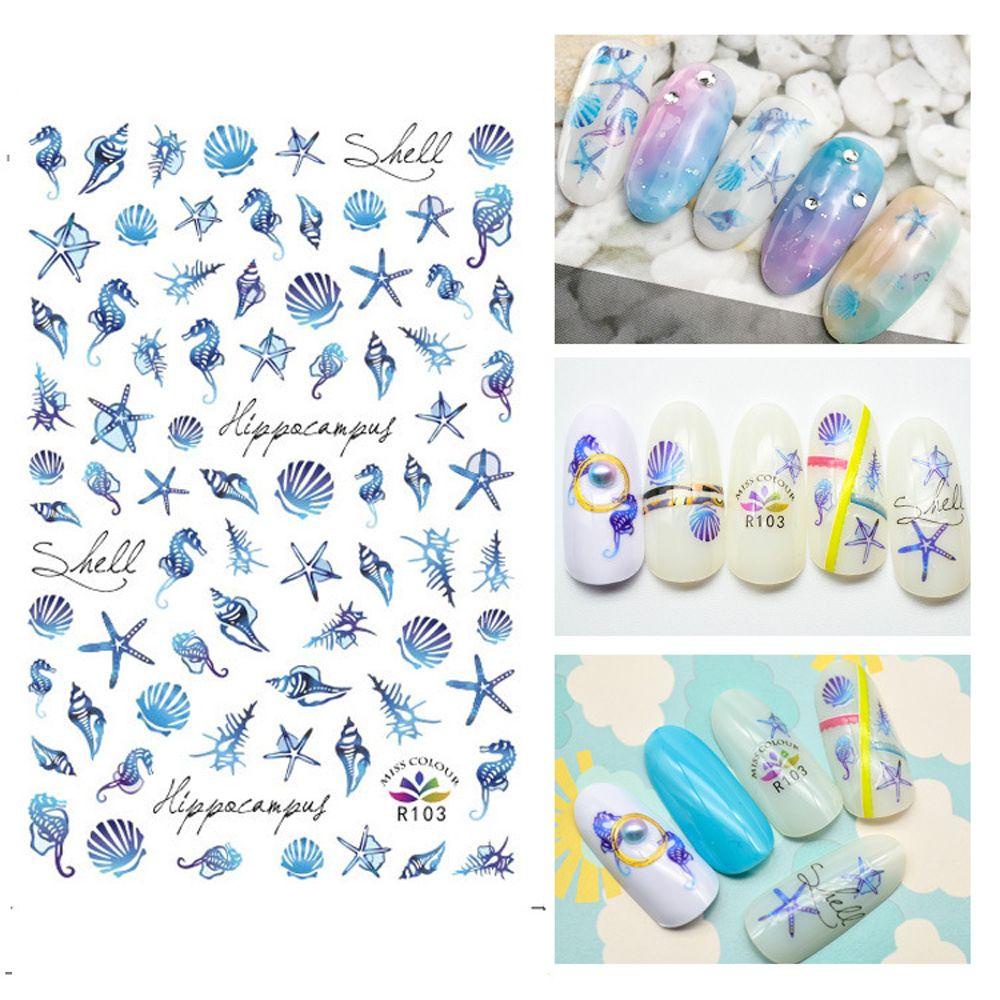 AUGUSTINA Agustina Summer Beach Nail Art Sticker DIY Gaya Tropical Daun Hitam Pantai Lobster Manicure Coconut Nail Art Dekorasi