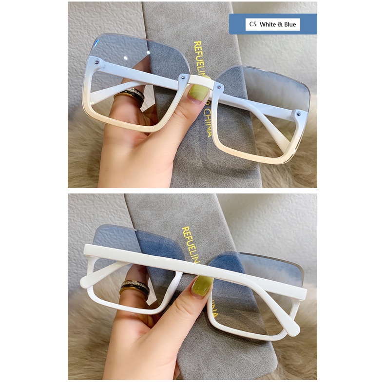 Kacamata Hitam Uv400 Bentuk Kotak Oversized Bahan Metal Semi-rimless Gaya Retro Untuk Pria Dan Wanita