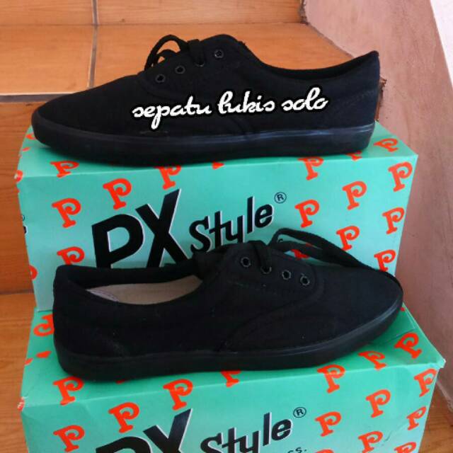 (068) Sepatu PX STYLE tali All Black, sepatu sekolah