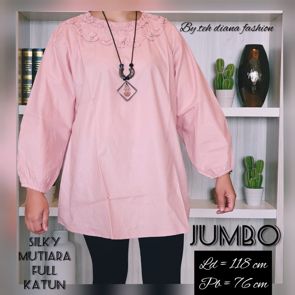 Baju Wanita Jumbo - Blouse Wanita Jumbo - Atasan Wanita Jumbo Silky Mutiara Ld 118-Pink