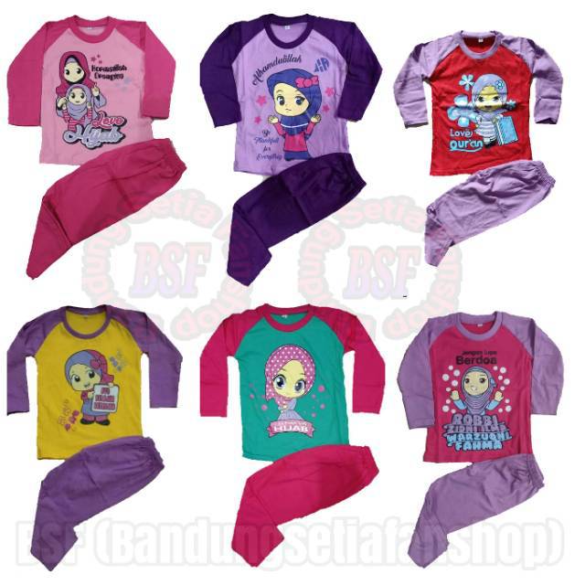 Setelan Anak perempuan Baju  Kaos  panjang karakter Muslimah 