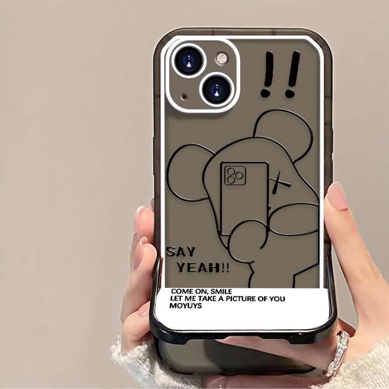 Soft Case Transparan Motif Beruang Dengan Bracket Untuk IPhone 13 12 11 Pro MAX 7 8 Plus 6 6S X XR XS MAX SE 2020