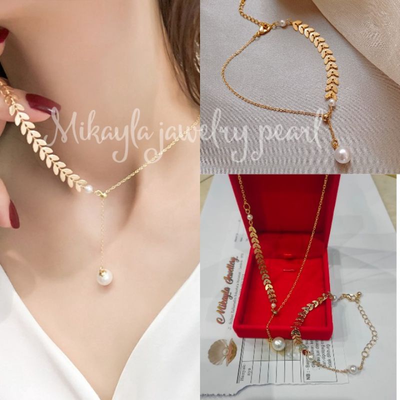 Setelan gelang kalung mutiara lombok|Set mutiara asli lombok|Set mutiara air tawar|Perhiasan mutiara