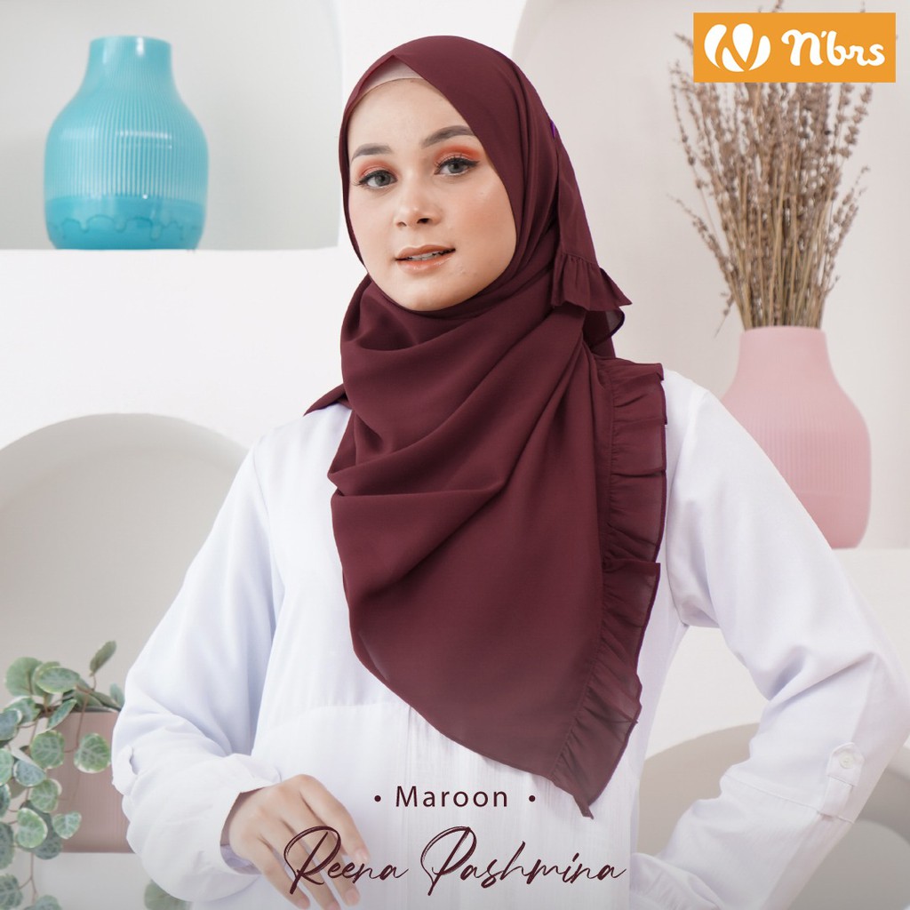 Nibras Hijab Reena Pashmina Bahan Sanna Jilbab Pashmina Rample Polos Syari
