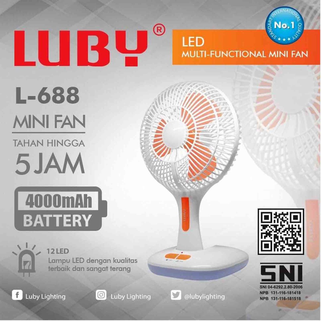 LUBY L-688 3In1 (Kipas + Emergency + Charger HP ) / Fan wall /desktop