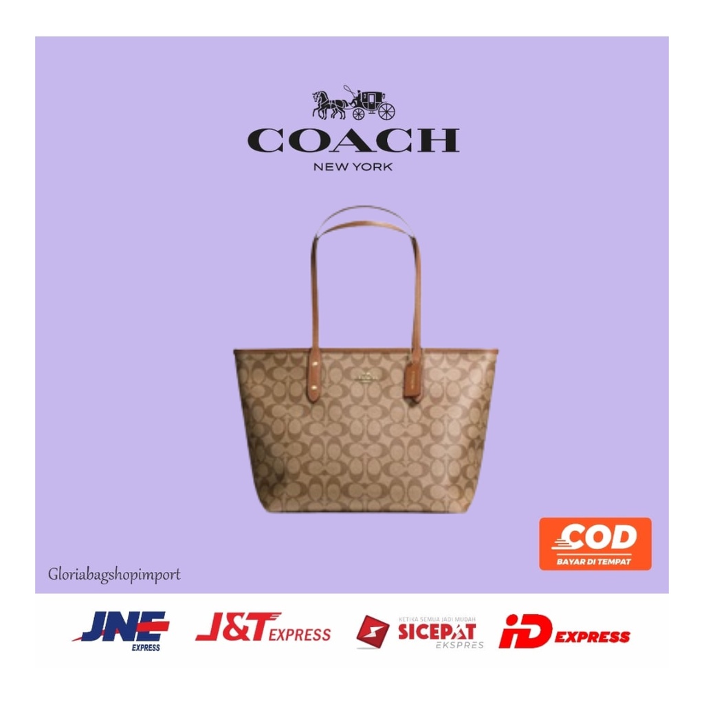 Tas Wanita Coach -58292- Signature City Zip Tote Khaki Saddle