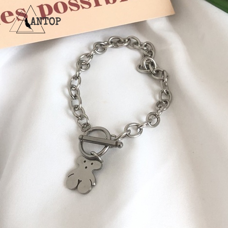 Korean Gelang Bahan Titanium Steel Desain Beruang Gaya Hip Hop Gelang Untuk Pasangan ANTOP