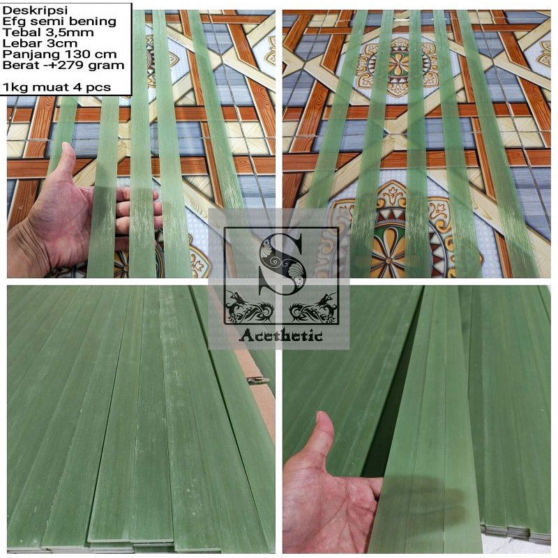 Fiber EFG  flat Efoxy Fiberglass  3,5mm x 3cm x 130 cm Fiber Hijau Semi Bening Import Bahan Busur Pa