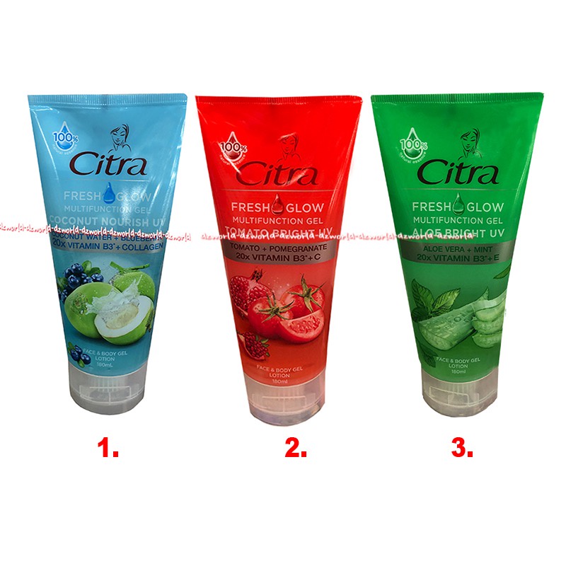 Citra Fresh Glow 180ml Multifunction Gel Coconut Nourish Tomato Aloe Vera Face &amp; Body Gel lotion Ringan Tidak lengket Di Kulit Muka