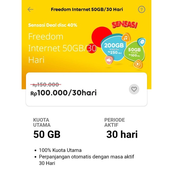Gift Kuota Internet IM3 Indosat Ooredoo 50GB Freedom Internet Kuota Full 24Jam 30Hari 1Bulan 4G LTE