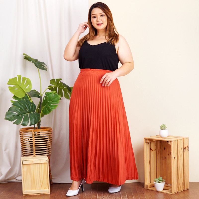ROK PLISKET JUMBO XXL PAYUNG PLEATED SKIRT MURAH MUSLIM IBU ACARA POLOS ROK PANJANG PAYUNG MAYUNG-Orenbata