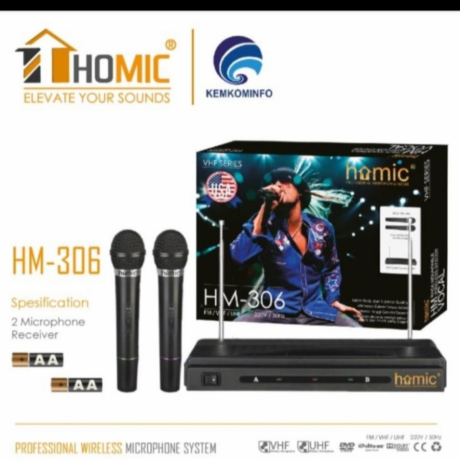 HOMIC HM 306 MICROPHONE WEARLESS MIC TANPA KABEL KARAOKE HOMIC 306