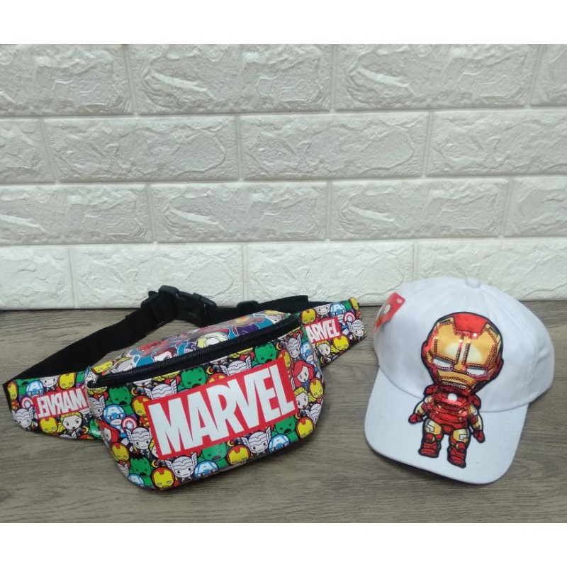 Waistbag anak tas SLempang batman/Marvel free topi LED nyala