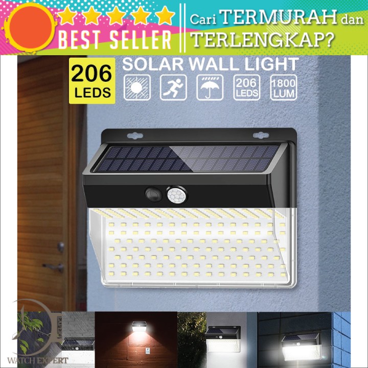 COD Lampu Taman Solar Panel Anti Air Sensor Gerak Dengan 206 LED 1 PCS