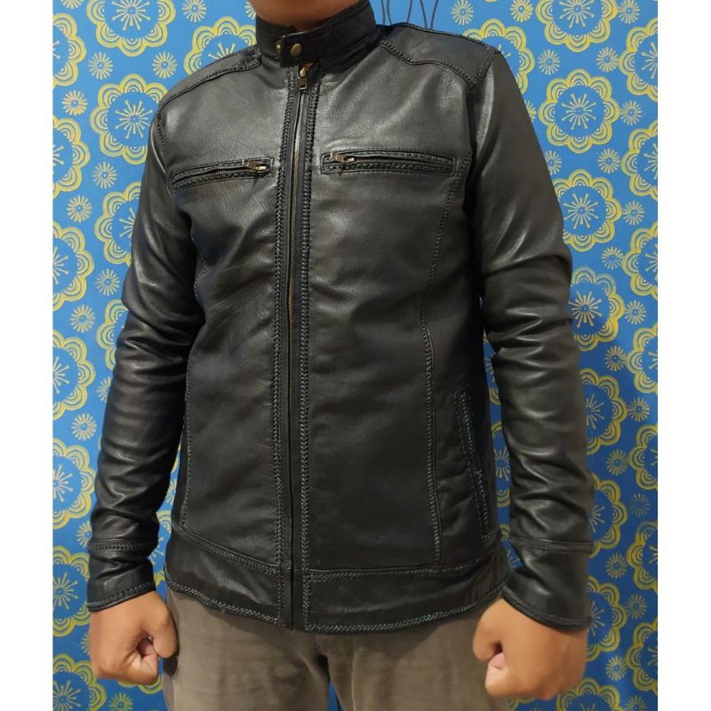 Jaket Kulit Domba Asli Pria Elegant Brownie ARL 033 Silverstone RFLA Ariel Noah 90 sulam terlaris