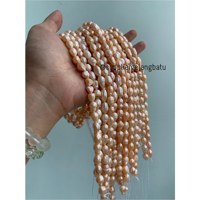 Bahan Mutiara Air Tawar Barok / Baroque PEACH 8 x 14mm OVAL pearl