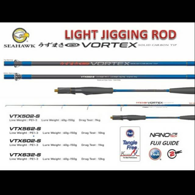 Rod SEAHAWK LIGHT JIGGING VORTEX VTX632-S / 190cm (Line Test PE.1-3)