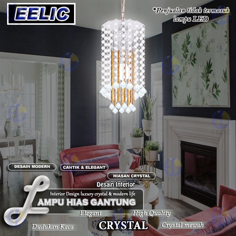 EELIC LHG-248 Lampu hias gantung akrilik transparan stic manik crystal dengan hiasan bola dibagian dalam lampu memberi kesan mewah dan elegant