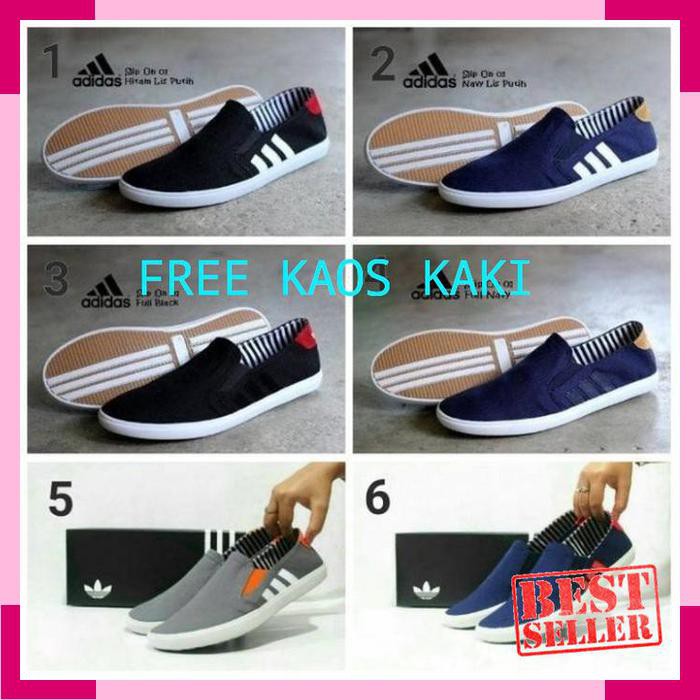 Terlaris  Sepatu Casual Santai Simple Pria Slipon ADIDAS Slop Kanvas - Hitam- 39