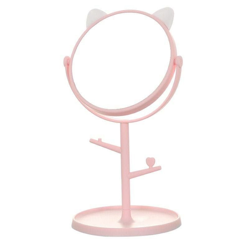 Kaca Make Up Bulat / Cermin Motif Telinga Panda , Kucing / Standing Mirror