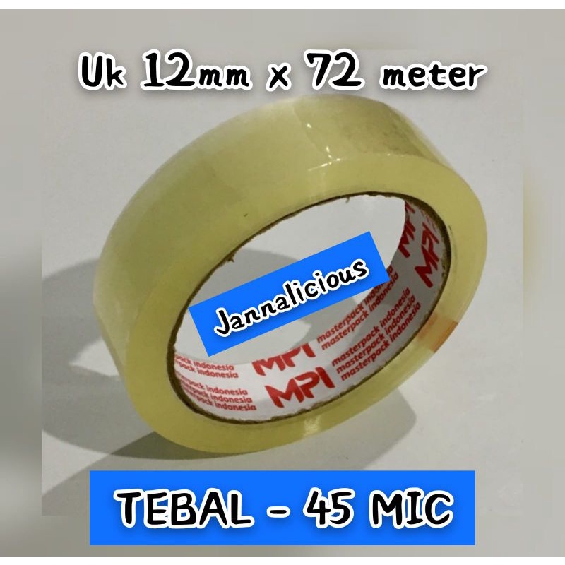 

[isi 12roll] Lakban Bening Uk. 12mm x 72 yard ~ Kualitas Tebal