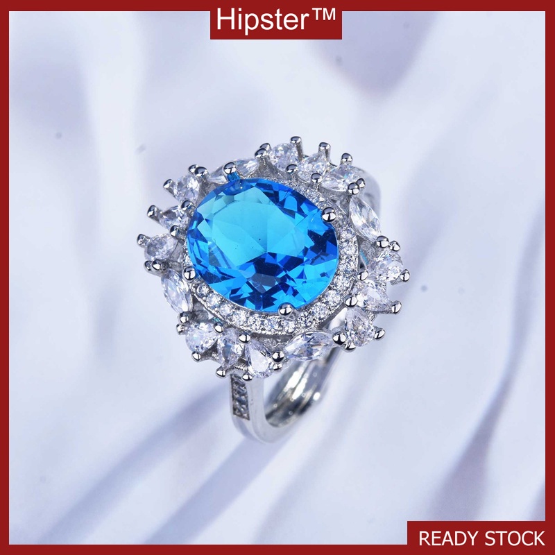 Luxury Full Diamond Blue Topaz Diamond Ring