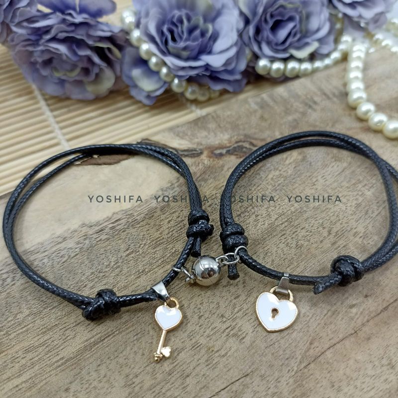 Gelang Couple 1 pasang  (2 Pcs) | Gelang Couple Magnet | Gelang Couple Tali Kulit Korea LOve