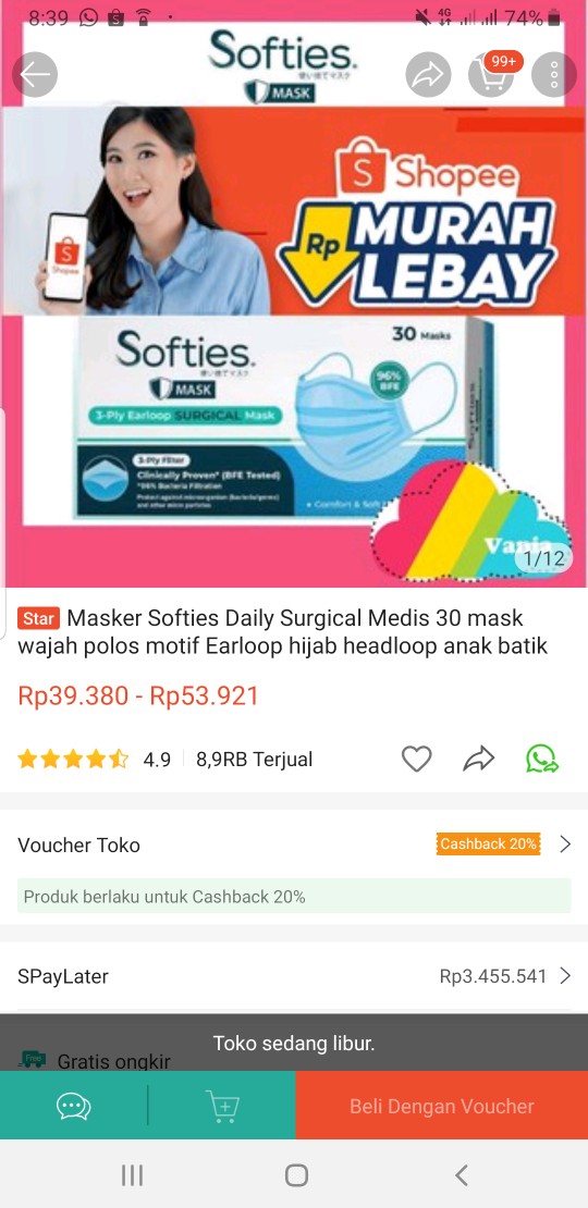 Masker Softies Daily Surgical Medis 30 Mask Polos Motif Hijab Headloop Anak Batik Parang Japanese