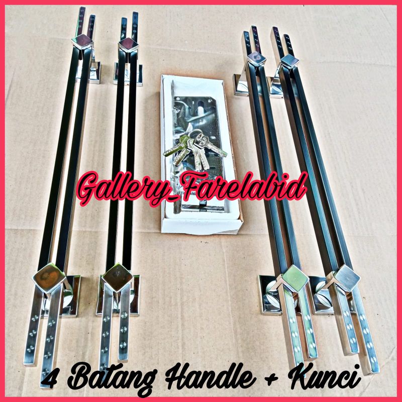 Handle Pintu Rumah Stainless Steel Grafir 60 Cm Full Set Body Kunci Gagang Pintu Modern 45 Cm Set Bodi Pelor Pegangan Pintu Kupu Tarung Pull Set Body Kunci Tarikan Pintu Utama Rumah Minimalis