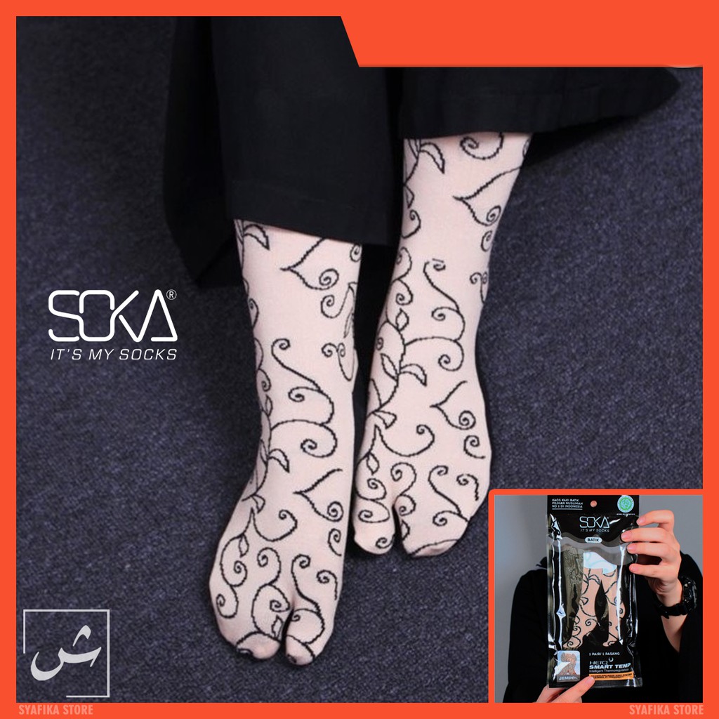 Kaos Kaki Jempol Motif Batik SOKA Heiq Smart Temp Warna Cokelat Original