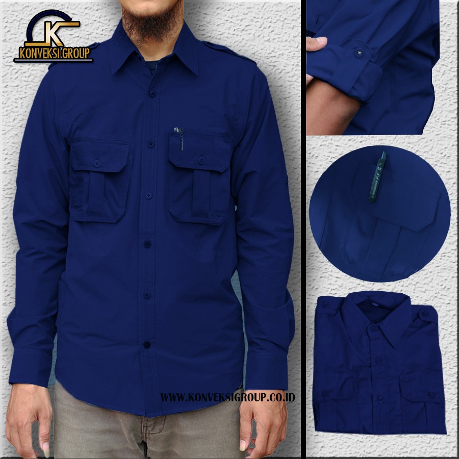 Jual Kemeja Outdoor Crew / Lapangan / PDL Pria Panjang Biru Navy / Baju ...