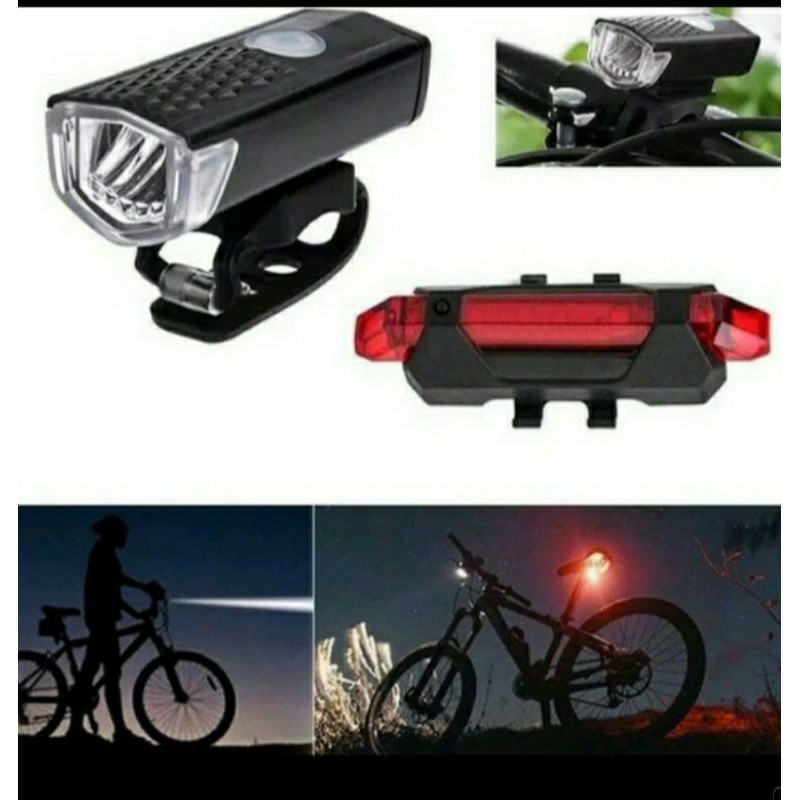 Paket Lampu Sepeda Depan Belakang LED Anti Air / Bike Light Depan Belakang