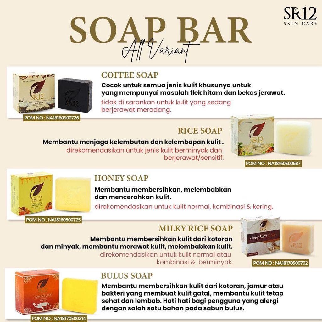 SR12 Milky Rice Soap SABUN BERAS SUSU Herbal Alami Sabun Pencerah Wajah Kulit Normal Berminyak dan Kombinasi