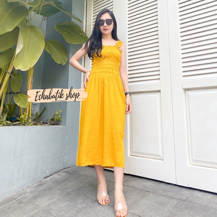 Dres Kerut Smok Polos Panjang Bali