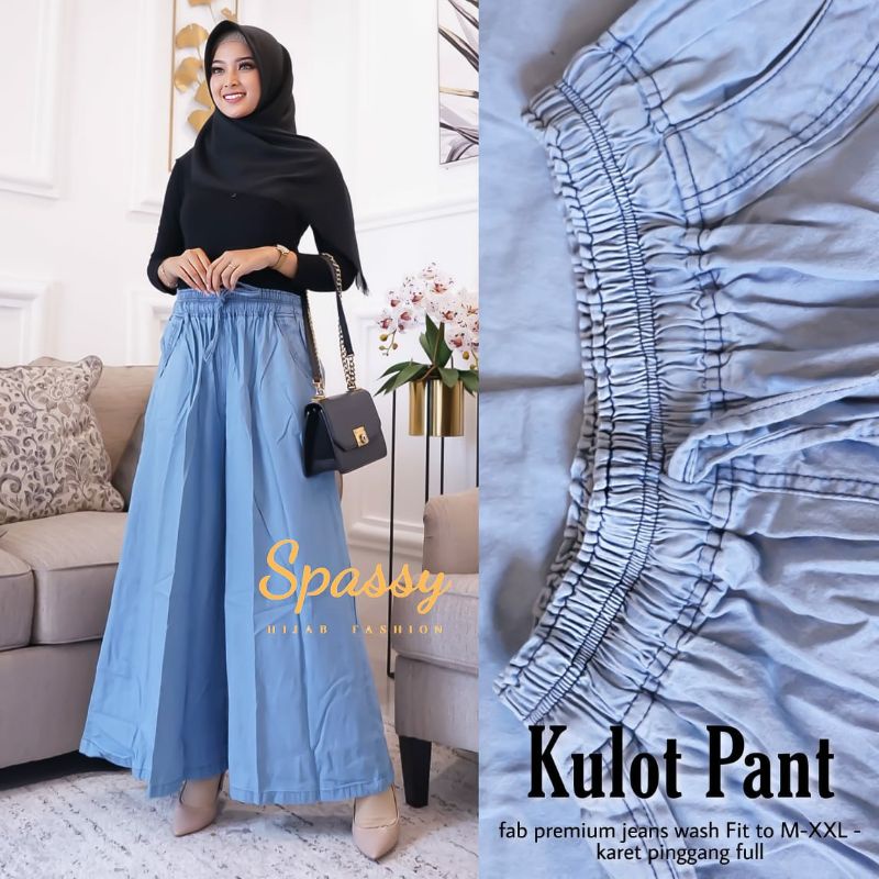 Celana Kulot Jeans Wanita Denim Premium Bawahan Wanita Murah-Spassy light