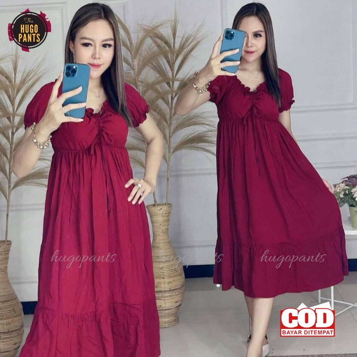 Daster Serut Dada Casandra Bali Kekinian Bahan Rayon Polos Wanita Remaja-marun