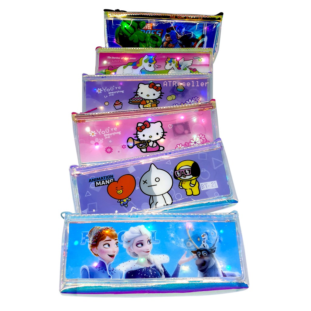 

Kotak pensil metalik lampu pouch plastik glowing