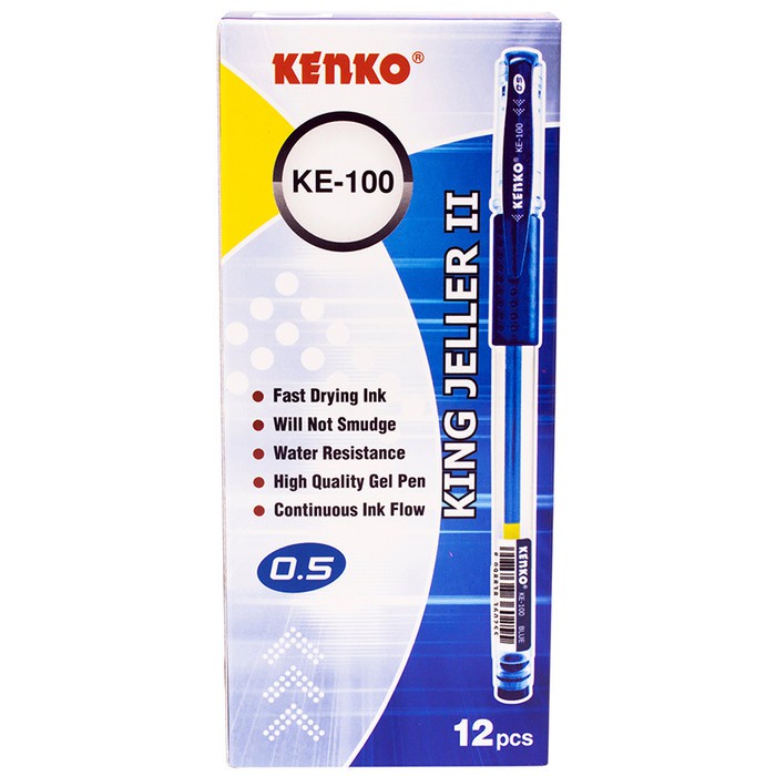 Pulpen Kenko 1 Pack (12 pcs) Bolpen Gel Kenko KE-100 King Jeller II