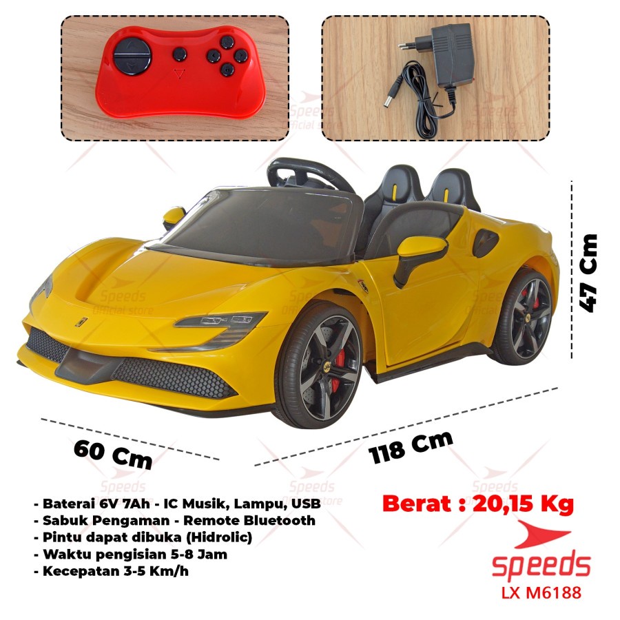 Mobil Aki Anak PMB 6188 Lamborghini Sport Remote Pintu Buka ( Remote + Gas Manual )-5