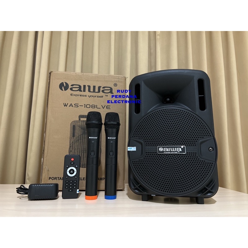 SPEAKER PORTABLE 8&quot; 8 INCH WIRELESS BLUETOOTH N AIWA WAS-108LVE ORIGINAL ORI GARANSI TERLARIS TERBAIK FM STEREO RADIO USB TF CARD MP3 AUX