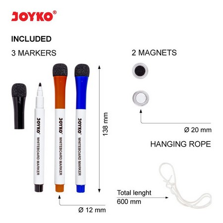 JOYKO WHITE lBOARD SET - PAPAN TULIS PUTIH WBS 10 INCLUDE MARKER / ERASER / MAGNET PORTABLE KECIL RINGAN