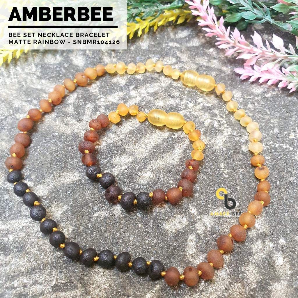 Set Kalung Gelang Amber Lithuania Bayi &amp; Anak Tumbuh Gigi Premium Matte Rainbow SNBMR104126