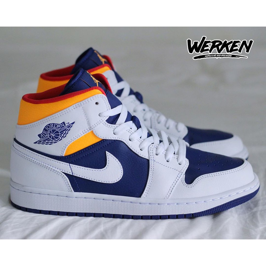 Jordan 1 Mid White Laser Orange Deep Royal Blue (ORIGINAL)