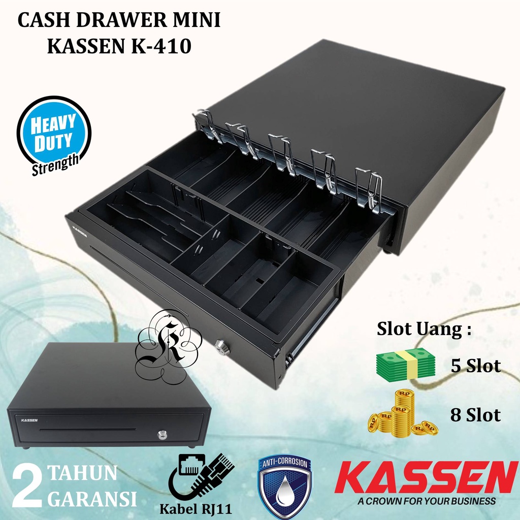 Cash Drawer Kassen K410 K-410 Laci Kotak Uang MK410 MK-410 Support RJ11 Printer Thermal Bluetooth 58mm/80mm Bergaransi