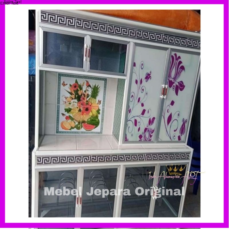 Lemari Dapur Pintu Kaca Motif Bunga Bahan Aluminium