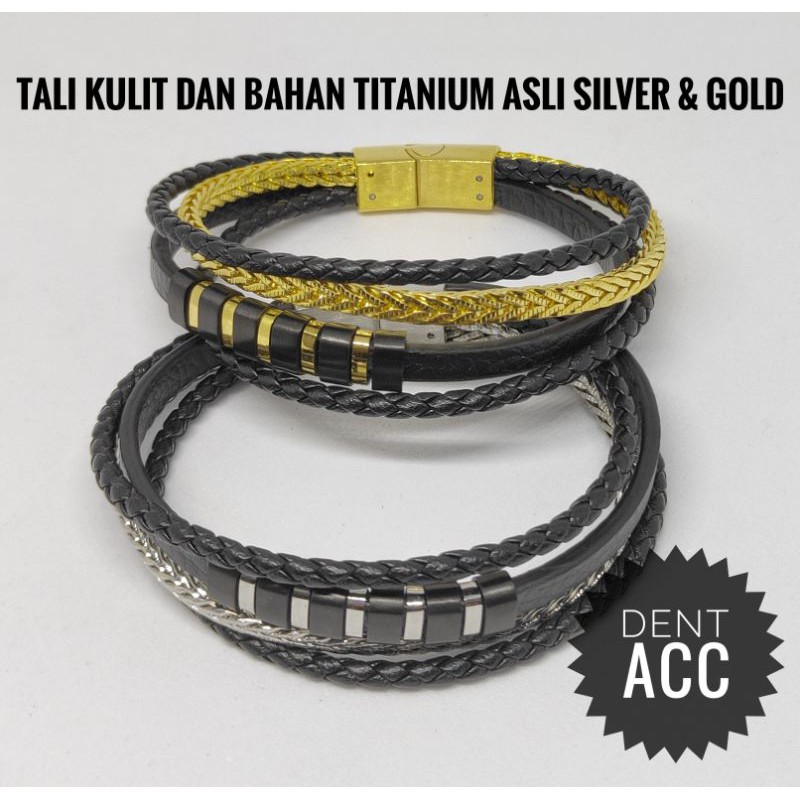 gelang kulit pria bahan titanium