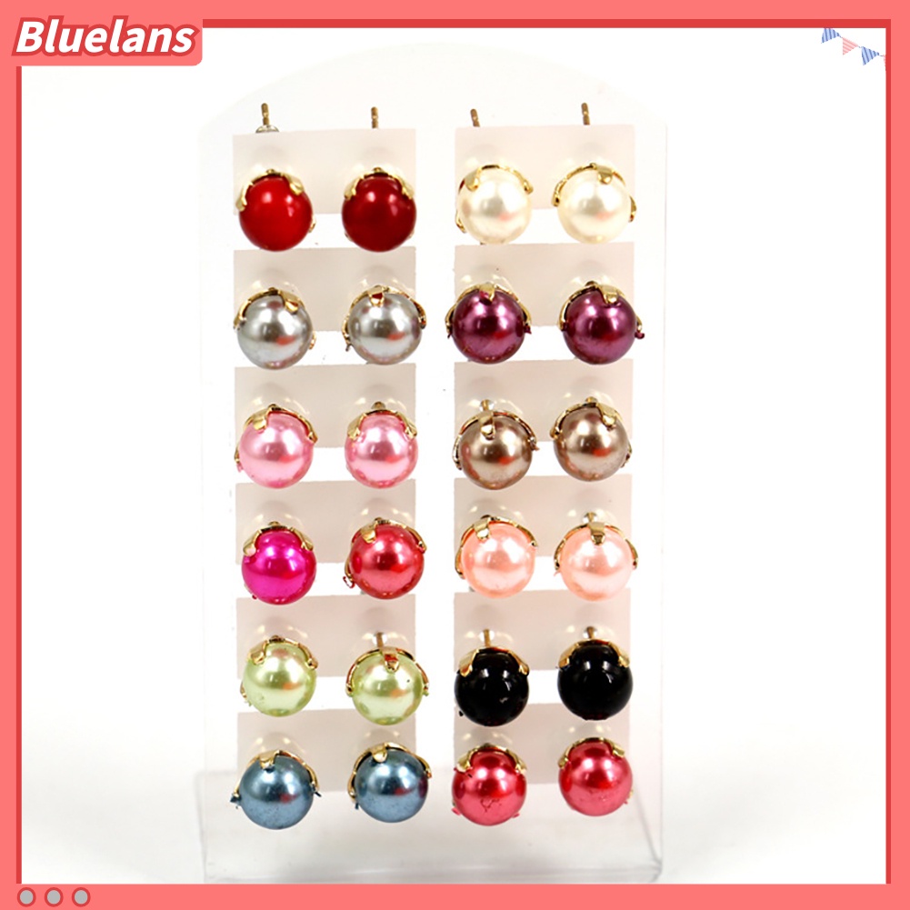 Bluelans 12 Pairs Elegant Earrings Round Faux Pearl Jewelry Women Party Ear Studs Set