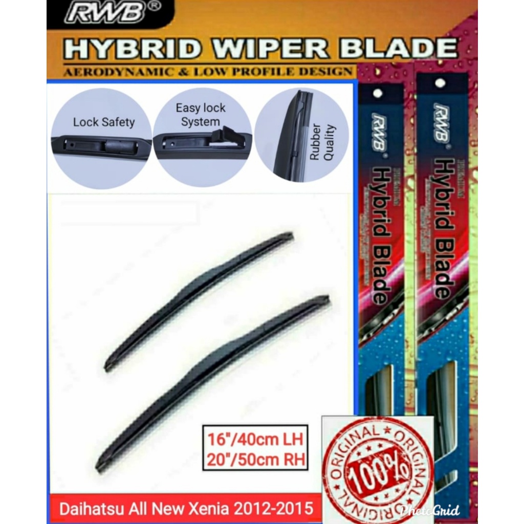 Wiper Hybrid Blade RWB mobil Daihatsu All New Xenia 2012-2015 ukuran 20"-16" wiper kaca depan mobil