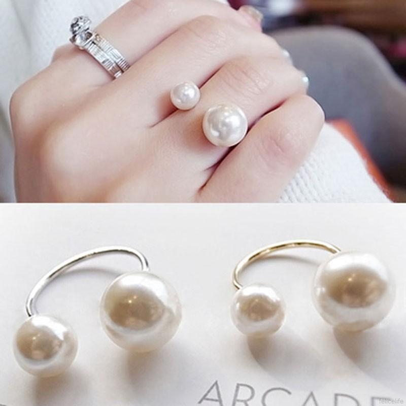 Cute Lovely U-shaped Opening Adjustable Size Pearl Ring Elegant Adjustable Girls Ring Gift